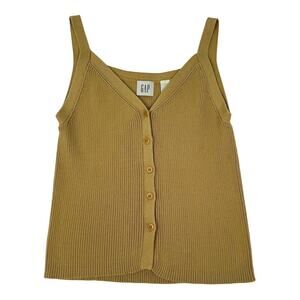 Vintage Gap Ribbed Knit Sweater Tank 100% Cotton Button Front Yellow S 90s